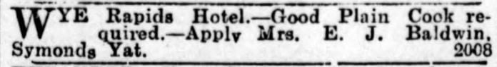 Wye Rapids Hotel Advertisement for Cook