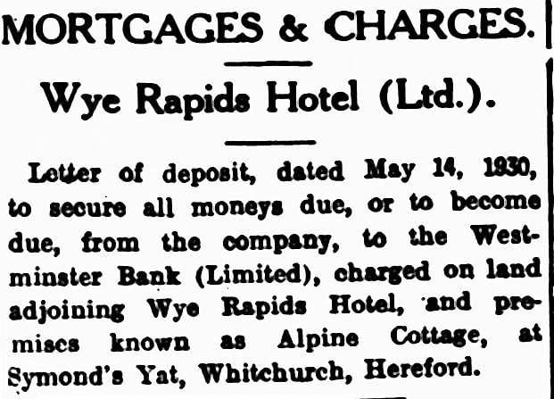 Wye Rapids Hotel Ltd Charge Notice