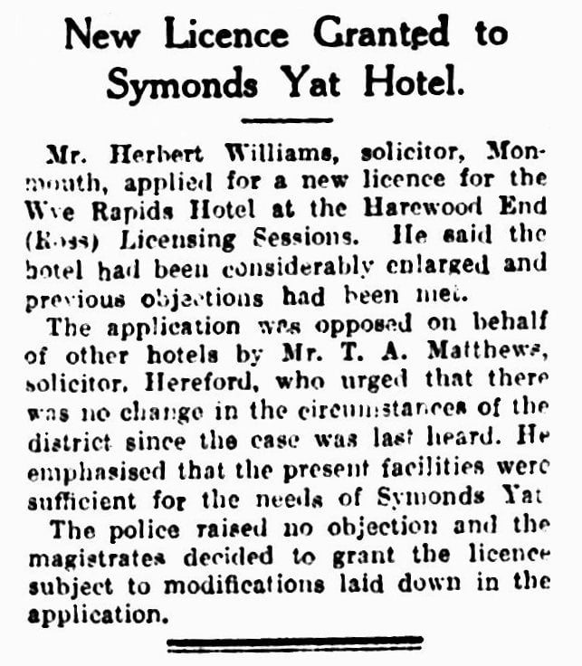 1931 Wye Rapids Hotel Granted Licence