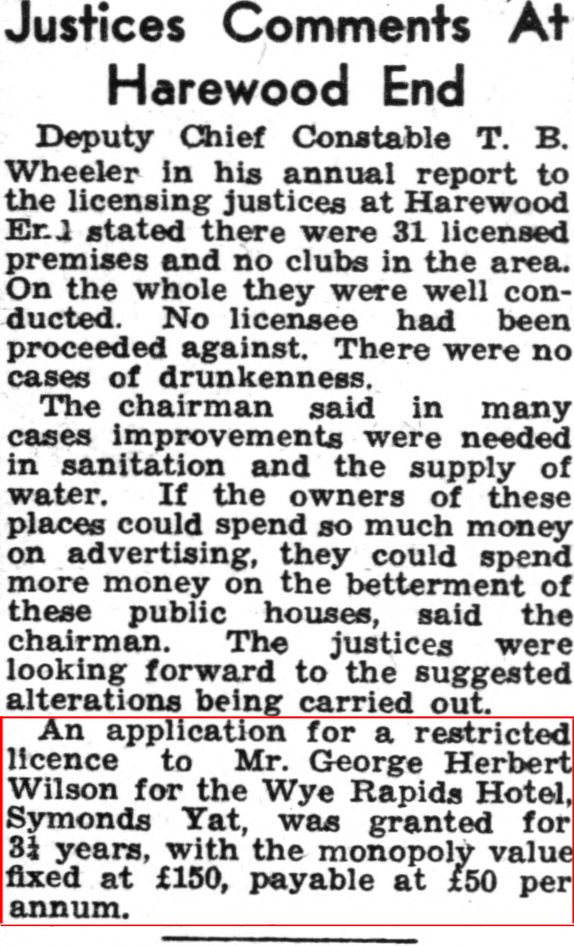 Wye Rapids Hotel Licence Granted 1947