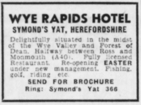 Wye Rapids Hotel Advertisement 1964
