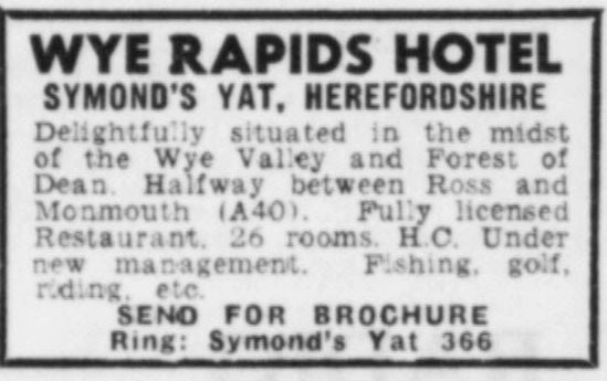 Wye Rapids Hotel Advertisement 1964