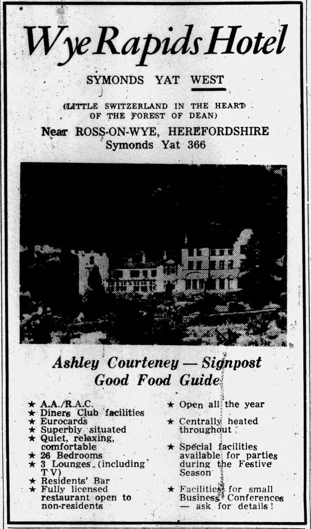 Wye Rapids Hotel Advertisement 1971