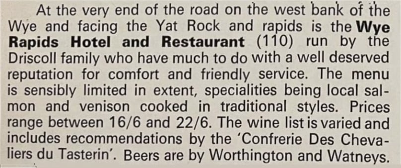 Wye Rapids Hotel Advert in the Guide Book to Herefordshire