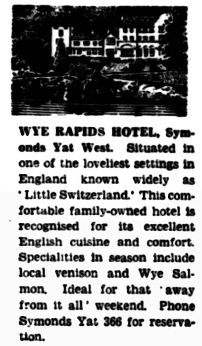 Wye Rapids Hotel Advertisement 1970