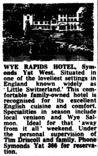 Wye Rapids Hotel Advertisement 1971