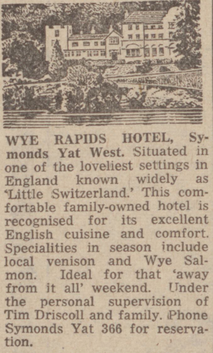 Wye Rapids Hotel Advertisement 1973