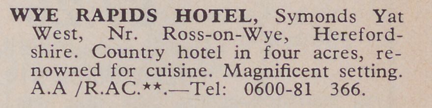 Wye Rapids Hotel Advertisement 1977