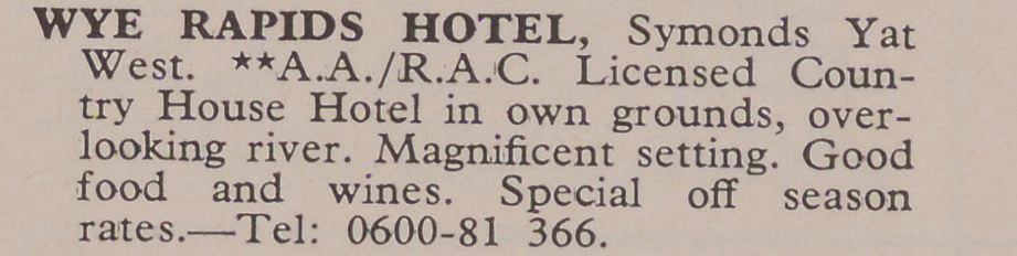 Wye Rapids Hotel Advertisement 1978