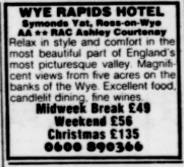 Wye Rapids Hotel Advertisement 1986