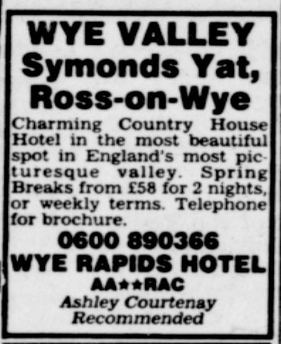 Wye Rapids Hotel Advertisement 1988