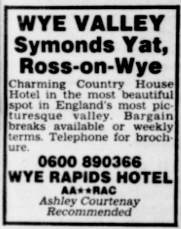 Wye Rapids Hotel Advertisement 1988
