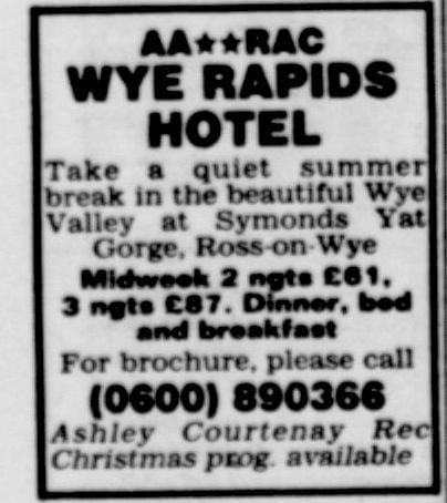 Wye Rapids Hotel Advertisement 1988